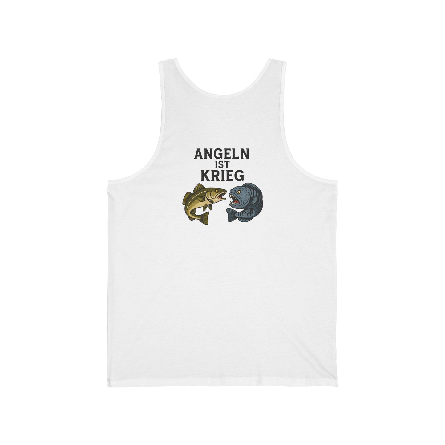 „Angeln ist Krieg“ – Unisex Jersey Tanktop für echte Draußen-Menschen
