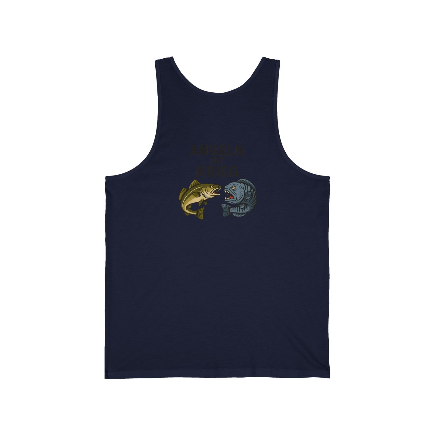 „Angeln ist Krieg“ – Unisex Jersey Tanktop für echte Draußen-Menschen