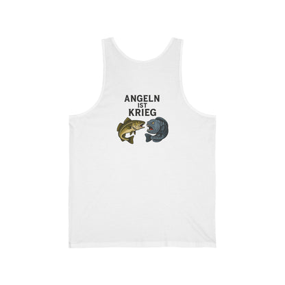 „Angeln ist Krieg“ – Unisex Jersey Tanktop für echte Draußen-Menschen