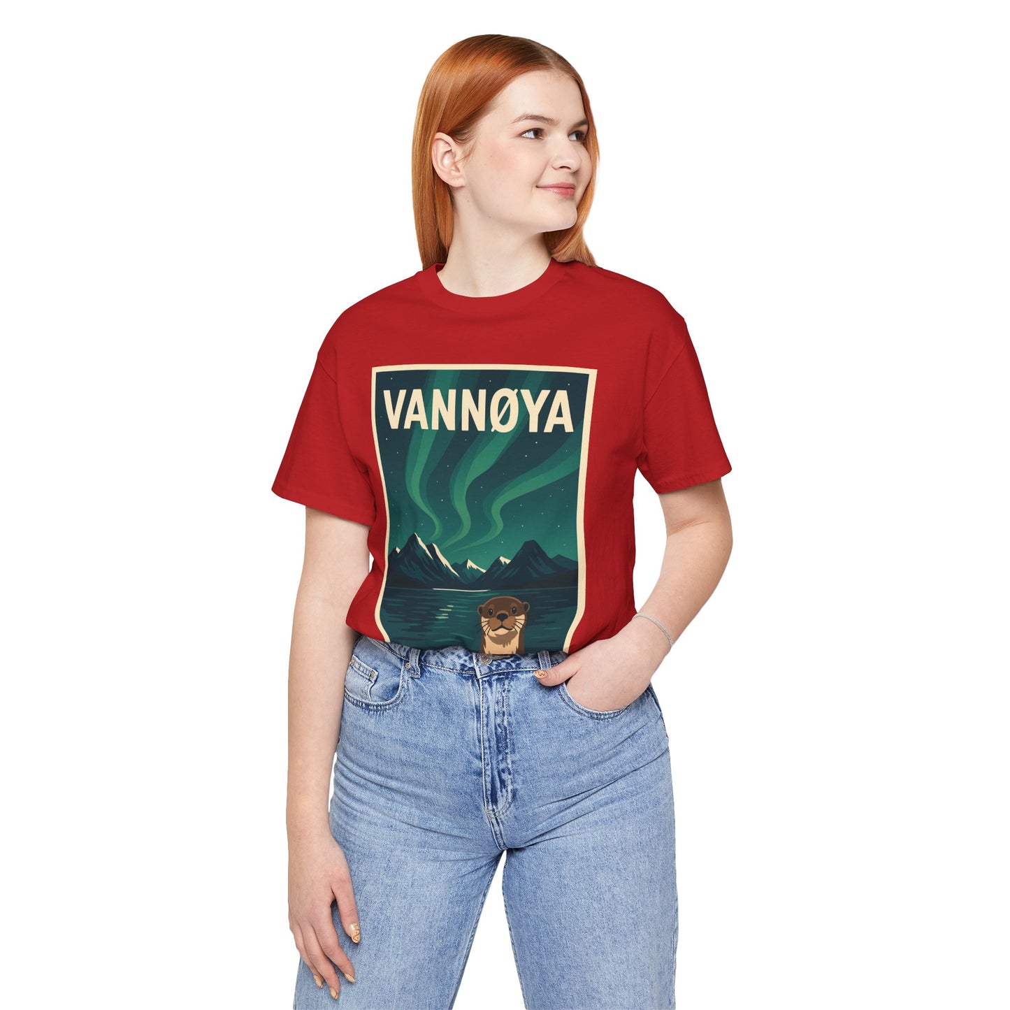 Unisex Jersey T-Shirt – „VANNØYA“ mit Otter & Nordlicht – Natur zum Anziehen