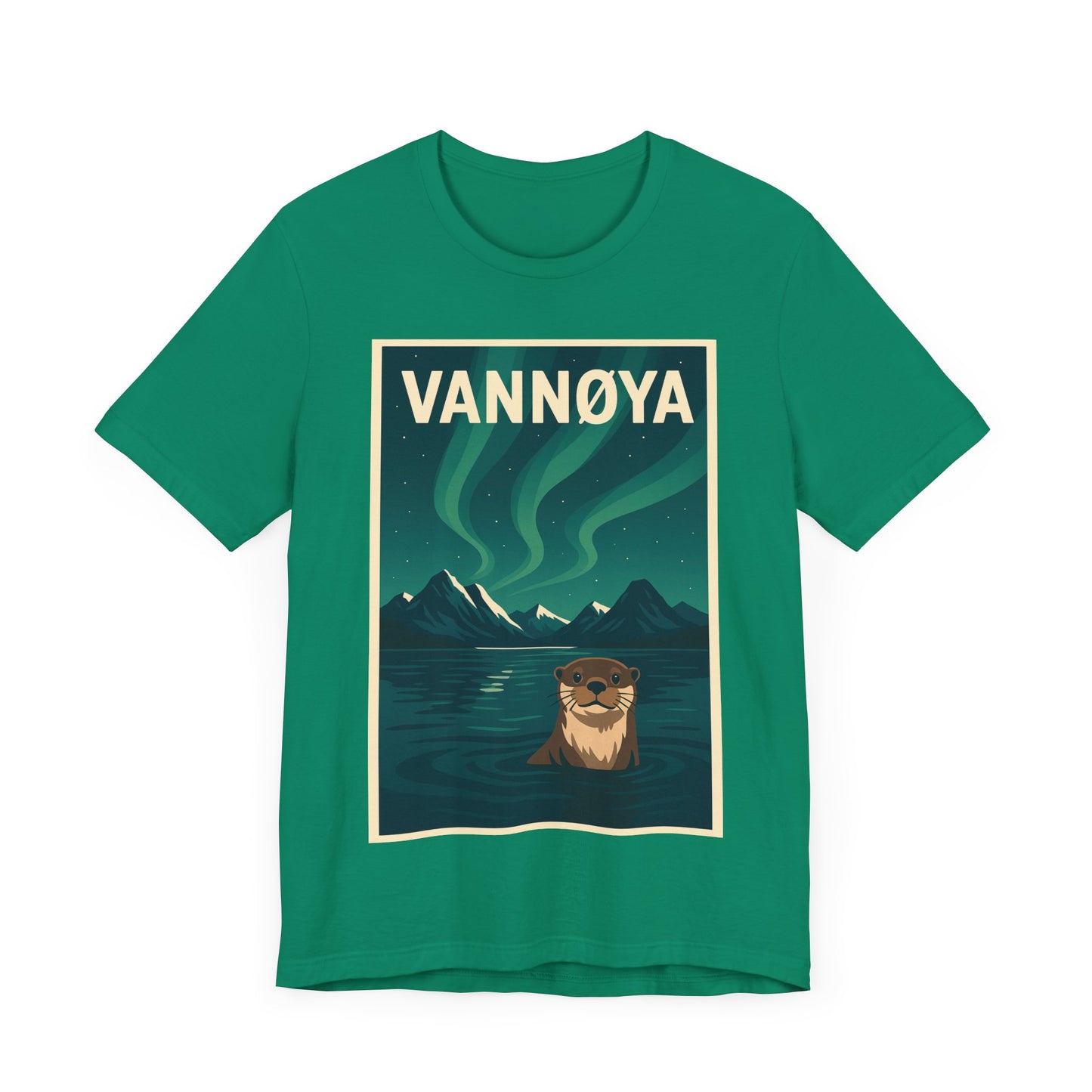 Unisex Jersey T-Shirt – „VANNØYA“ mit Otter & Nordlicht – Natur zum Anziehen
