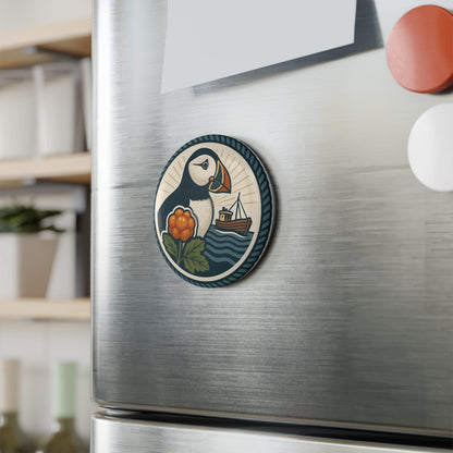 Runder Magnet mit Papageientaucher – Kunstvoller Blickfang für Kühlschrank 1 & 10 Pack
