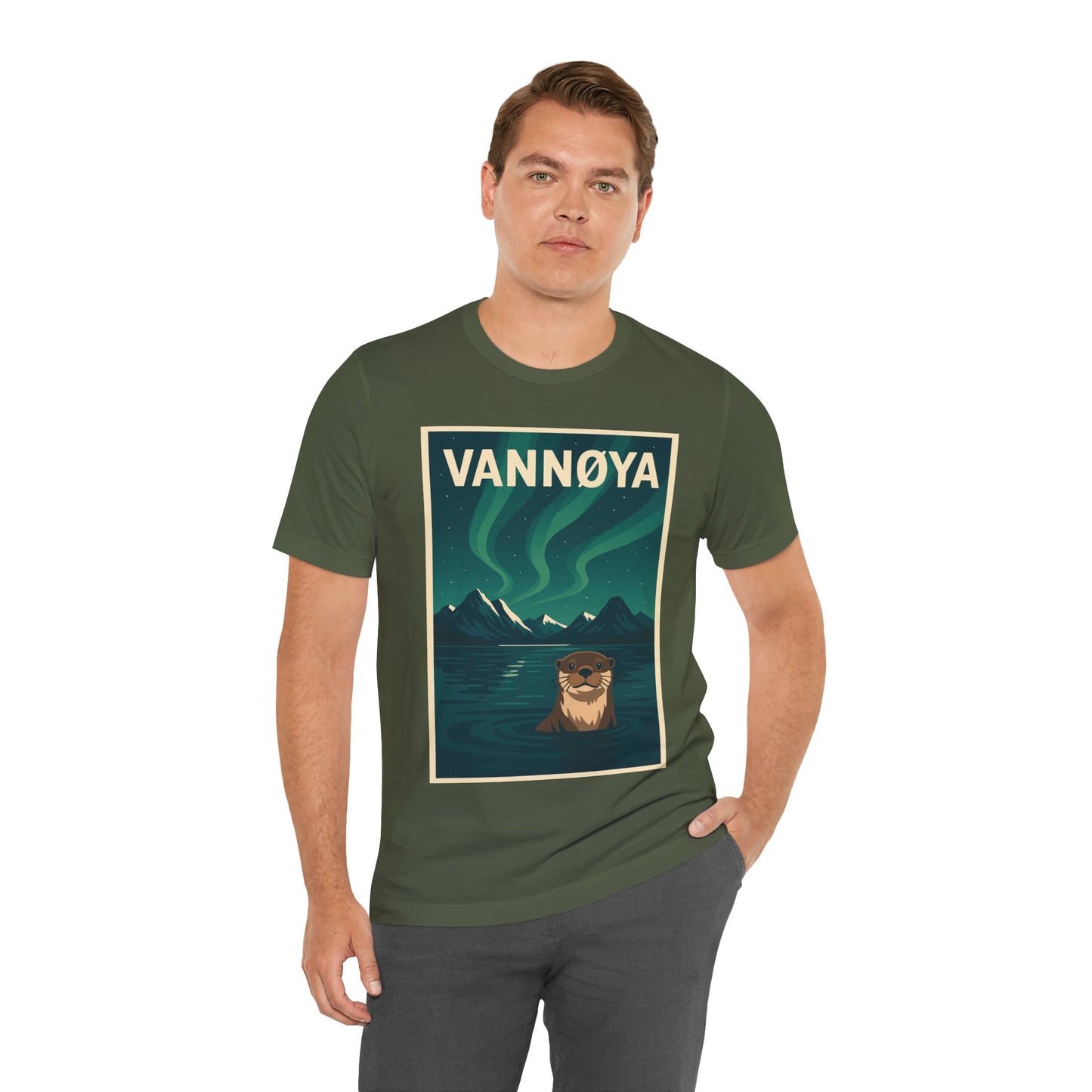 Unisex Jersey T-Shirt – „VANNØYA“ mit Otter & Nordlicht – Natur zum Anziehen
