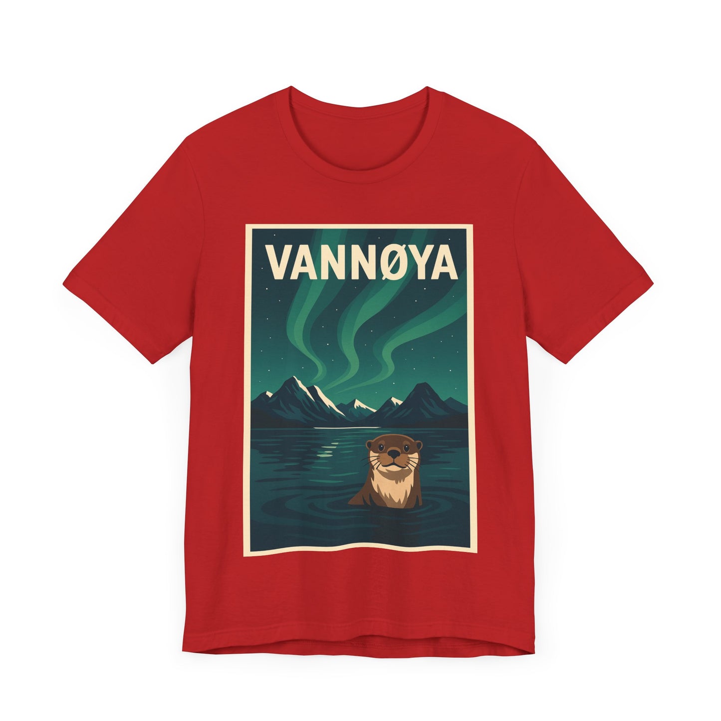 Unisex Jersey T-Shirt – „VANNØYA“ mit Otter & Nordlicht – Natur zum Anziehen