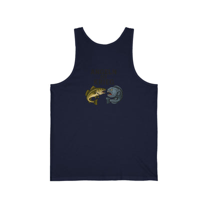 „Angeln ist Krieg“ – Unisex Jersey Tanktop für echte Draußen-Menschen