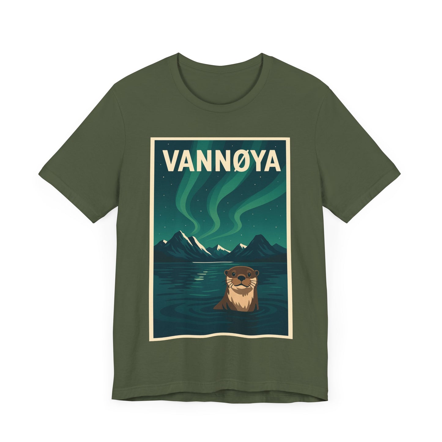Unisex Jersey T-Shirt – „VANNØYA“ mit Otter & Nordlicht – Natur zum Anziehen