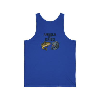 „Angeln ist Krieg“ – Unisex Jersey Tanktop für echte Draußen-Menschen