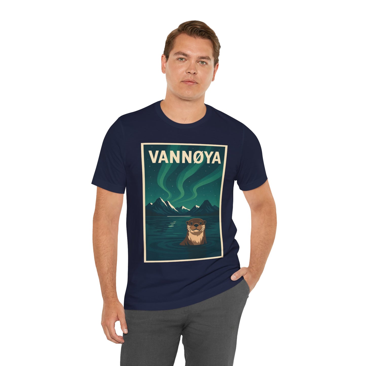 Unisex Jersey T-Shirt – „VANNØYA“ mit Otter & Nordlicht – Natur zum Anziehen