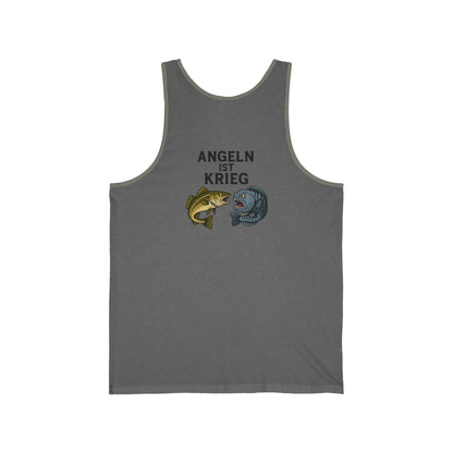 „Angeln ist Krieg“ – Unisex Jersey Tanktop für echte Draußen-Menschen