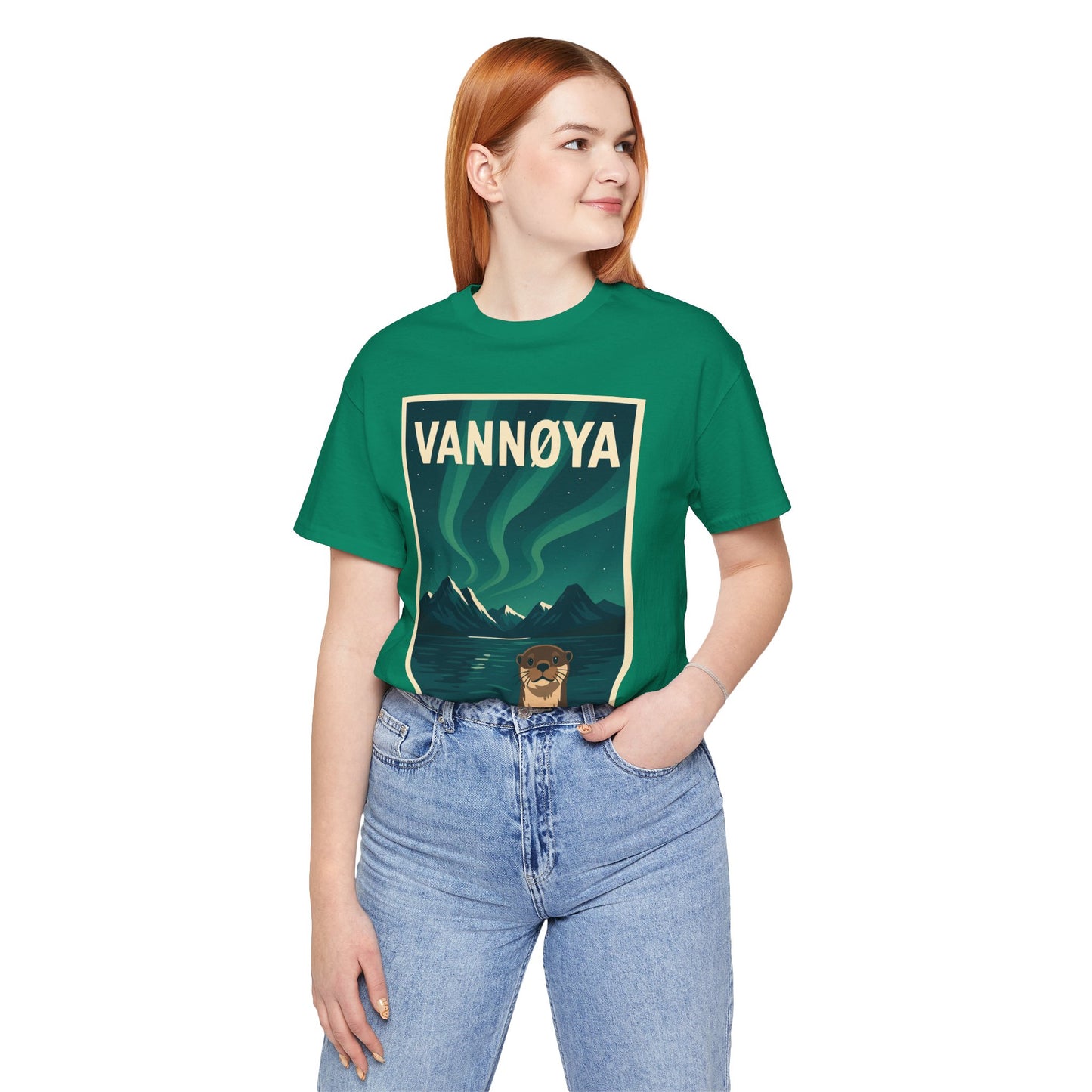 Unisex Jersey T-Shirt – „VANNØYA“ mit Otter & Nordlicht – Natur zum Anziehen