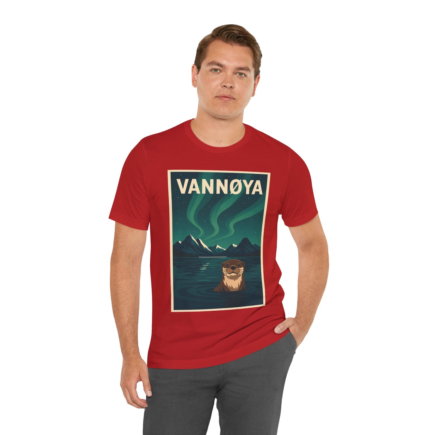 Unisex Jersey T-Shirt – „VANNØYA“ mit Otter & Nordlicht – Natur zum Anziehen